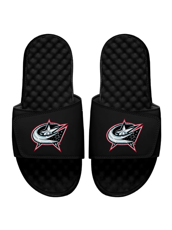 Men's ISlide Black Columbus Blue Jackets Ice Clipping Mask Slide Sandals
