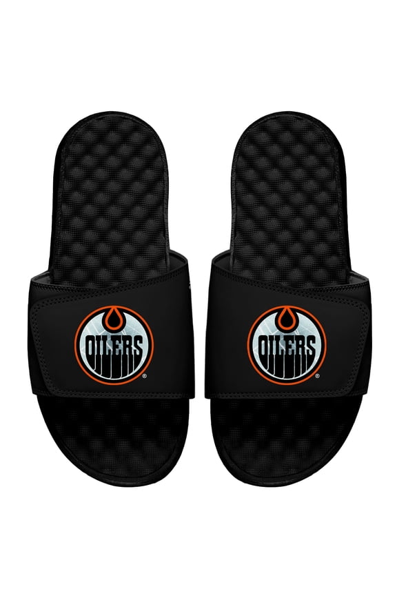Men's ISlide Black Edmonton Oilers Ice Clipping Mask Slide Sandals