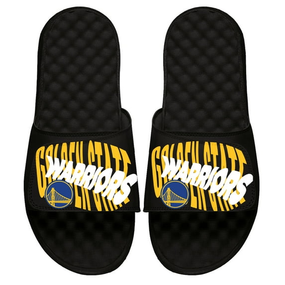 Men's ISlide Black Golden State Warriors Warped Slide Sandals