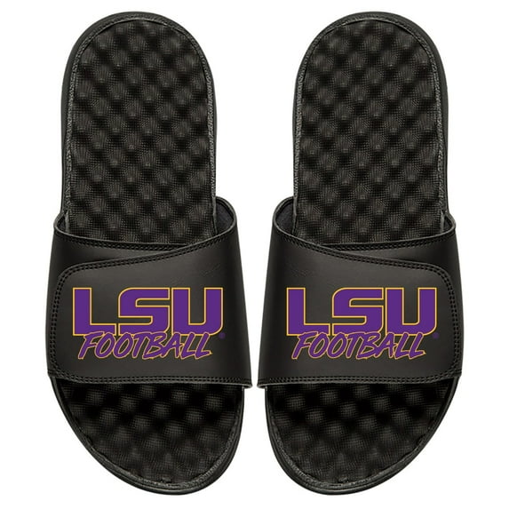 Men's ISlide Black LSU Tigers Football Stacked Slide Sandals