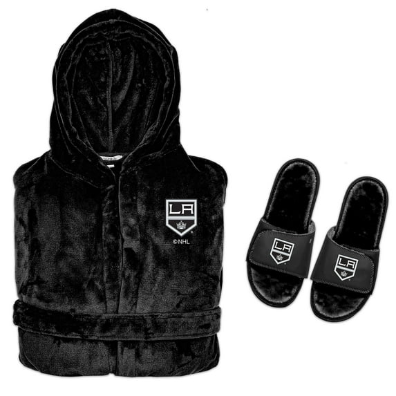 Men's ISlide Black Los Angeles Kings Hooded Phantom Robe & Fur Slide Bundle