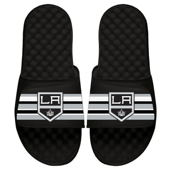 Men's ISlide Black Los Angeles Kings Stripe Logo Slide Sandals