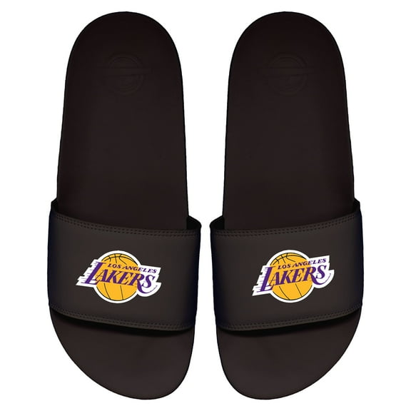 Men's ISlide Black Los Angeles Lakers Primary Logo Motto Slide Sandals