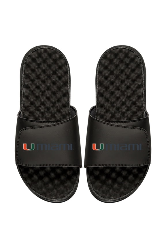 Men's ISlide Black Miami Hurricanes Wordmark Slide Sandals