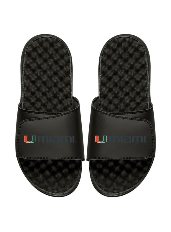 Men's ISlide Black Miami Hurricanes Wordmark Slide Sandals