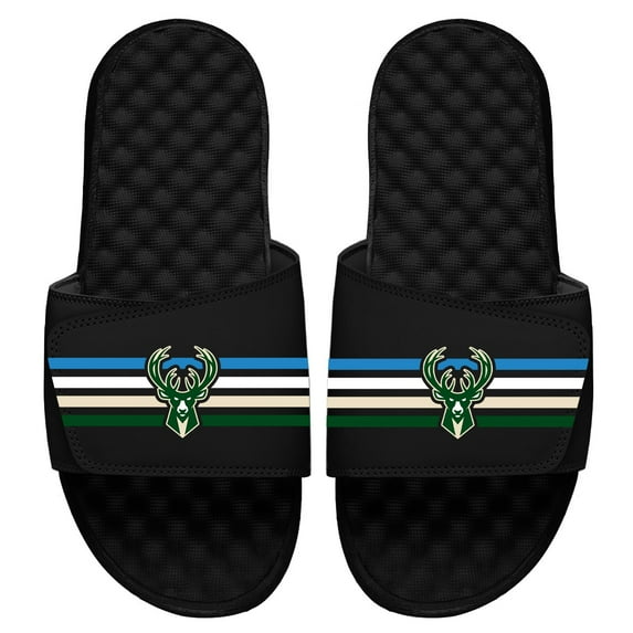 Men's ISlide Black Milwaukee Bucks Stripes Slide Sandals