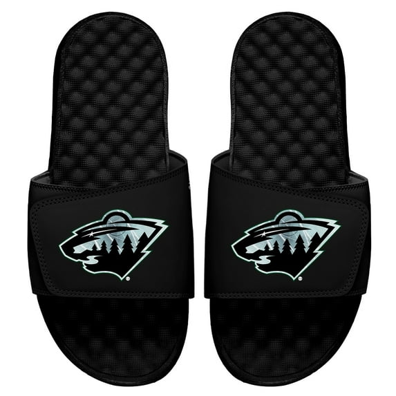 Men's ISlide Black Minnesota Wild Ice Clipping Mask Slide Sandals