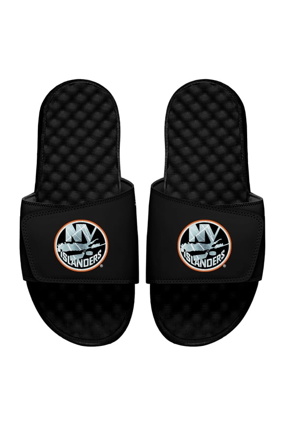 Men's ISlide Black New York Islanders Ice Clipping Mask Slide Sandals