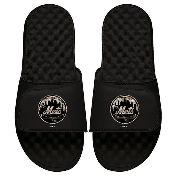 Men's ISlide Black New York Mets Camo Logo Slide Sandals