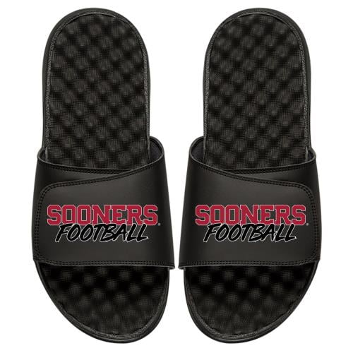 Men's ISlide Black Oklahoma Sooners Football Stacked Slide Sandals