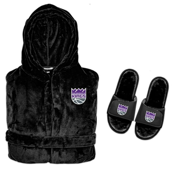 Men's ISlide Black Sacramento Kings Hooded Phantom Robe & Fur Slide Bundle