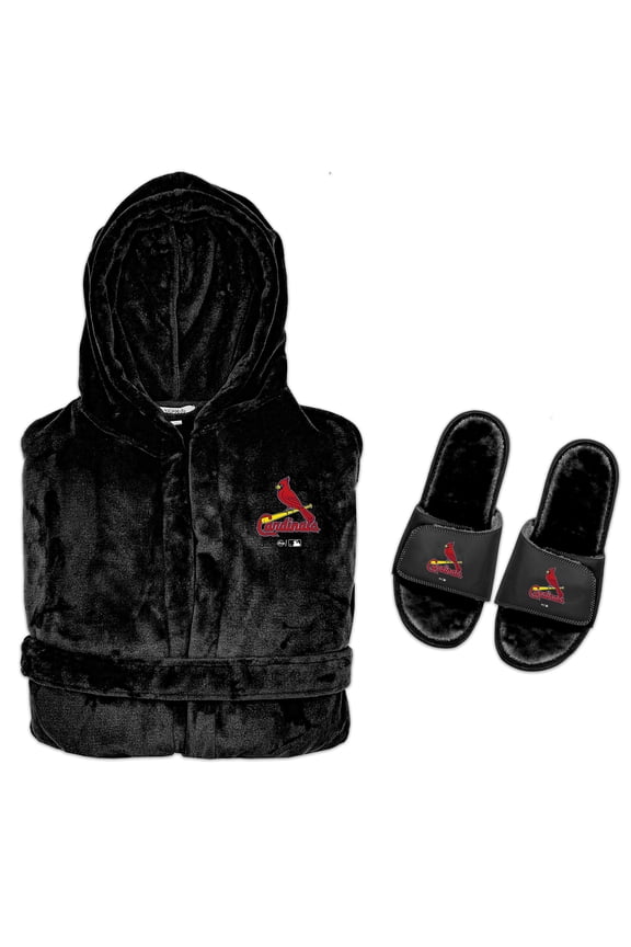 Men's ISlide Black St. Louis Cardinals Hooded Phantom Robe & Fur Slide Bundle