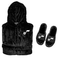thumbnail image 1 of Men's ISlide  Black Utah Jazz Hooded Phantom Robe & Fur Slide Bundle, 1 of 1