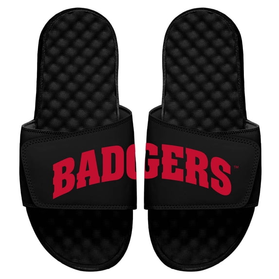 Men's ISlide Black Wisconsin Badgers Wordmark Split Slide Sandals