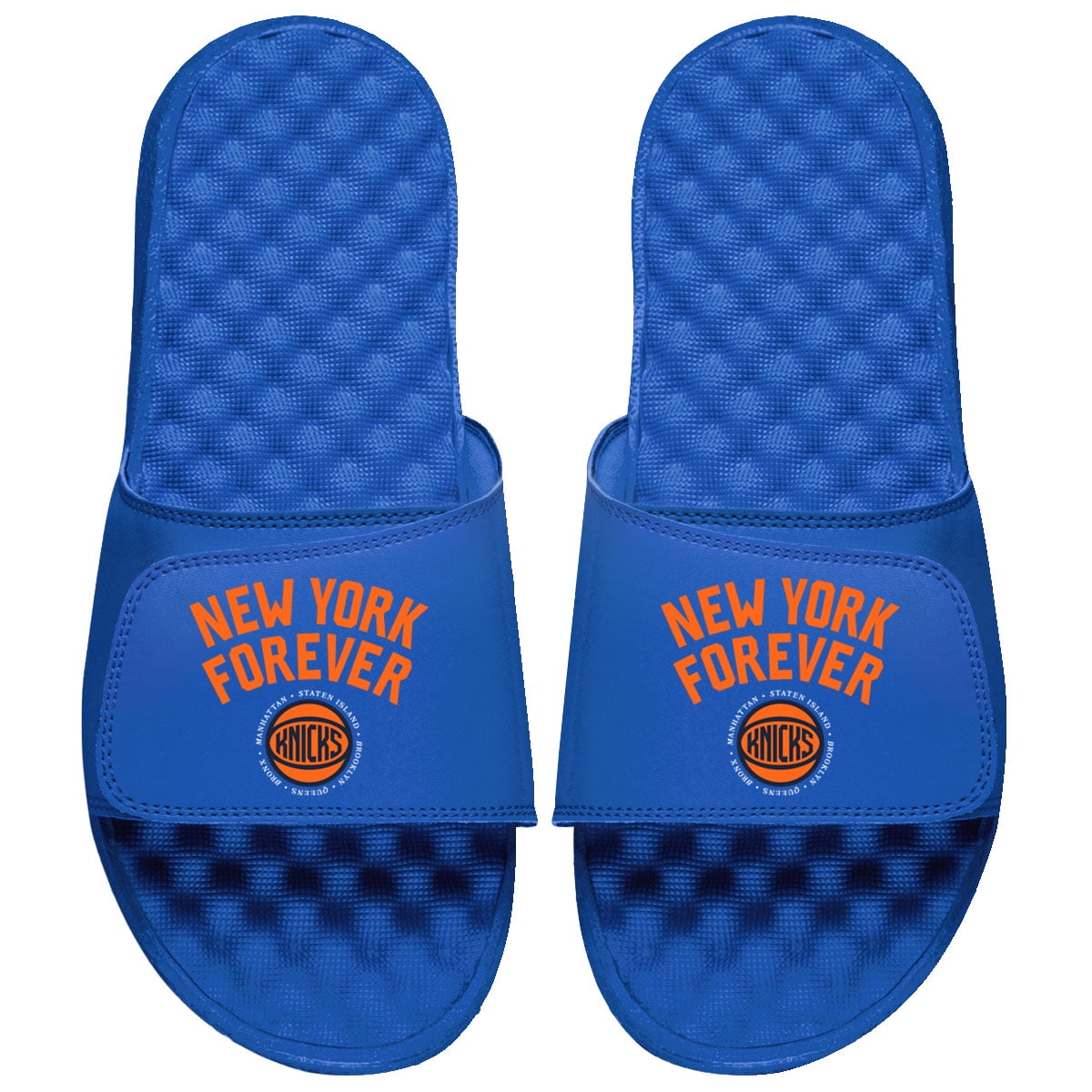 Men's ISlide Blue New York Knicks 2024 NBA Playoffs Slogan Slide