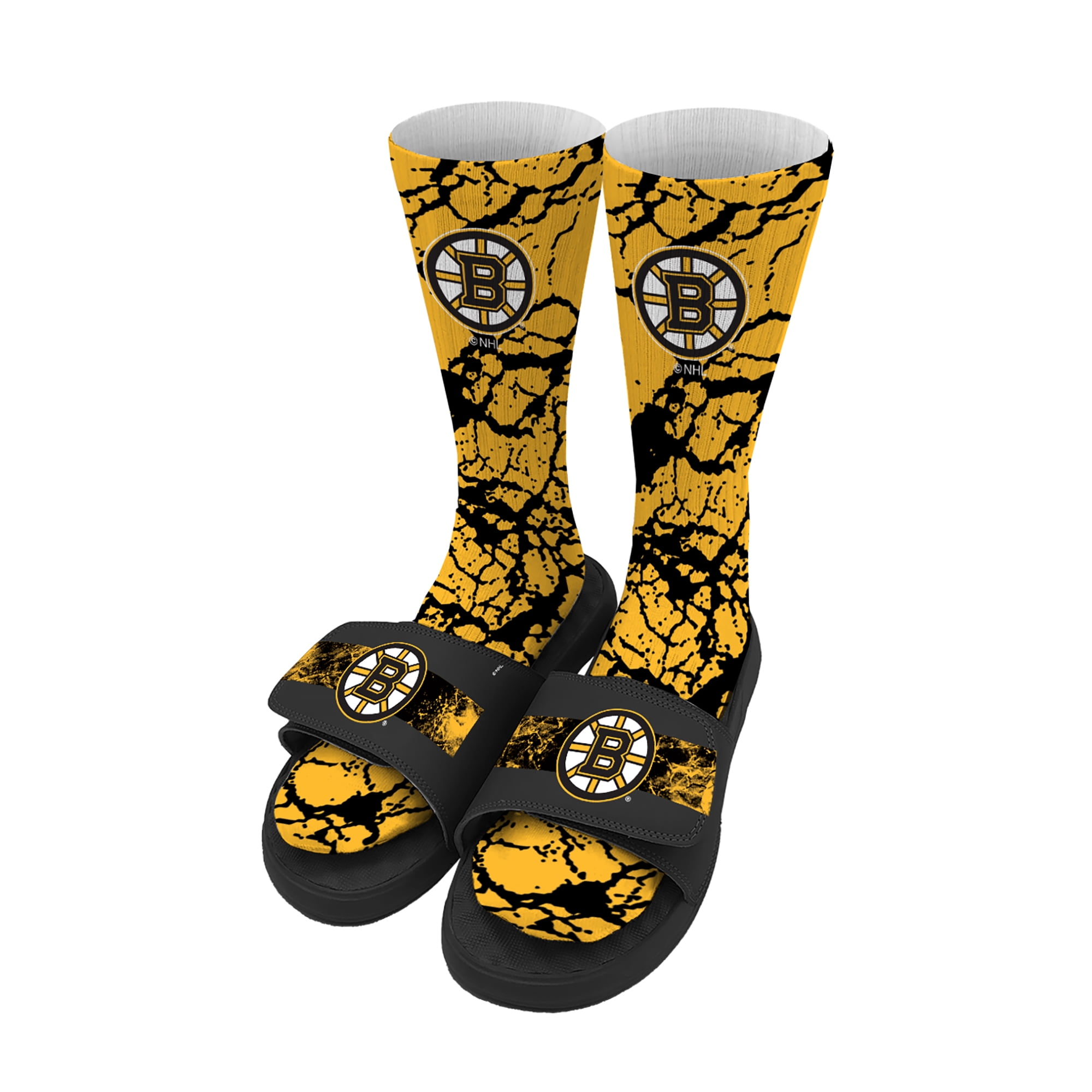 Men's ISlide Boston Bruins Distressed Socks & Slide Sandals Bundle ...