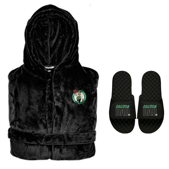 Men's ISlide Boston Celtics Dad Robe & Slide Sandals Bundle