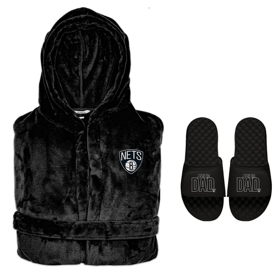 Men's ISlide Brooklyn Nets Dad Robe & Slide Sandals Bundle