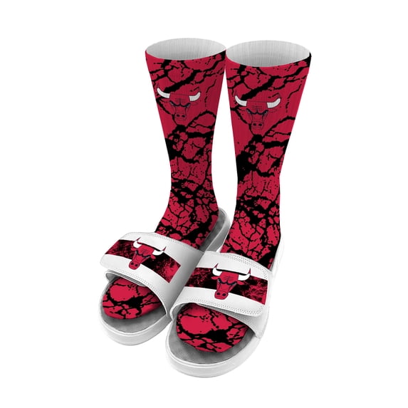 Men's ISlide Chicago Bulls Distressed Socks & Slide Sandals Bundle