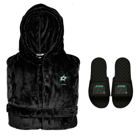 Men's ISlide Dallas Stars Dad Robe & Slide Sandals Bundle