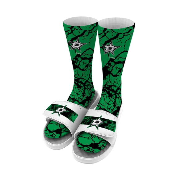 Men's ISlide Dallas Stars Distressed Socks & Slide Sandals Bundle