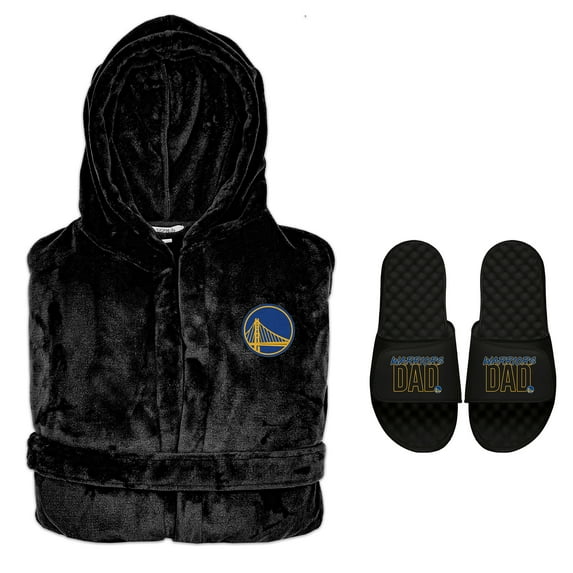 Men's ISlide Golden State Warriors Dad Robe & Slide Sandals Bundle
