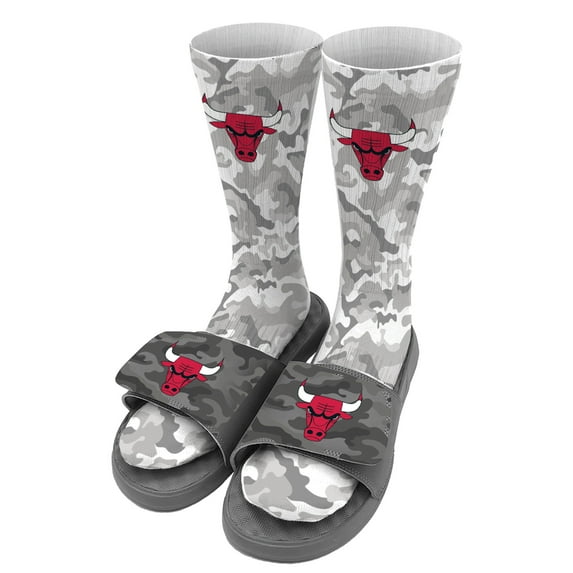 Men's ISlide Gray Chicago Bulls Camo Sock & Slide Bundle