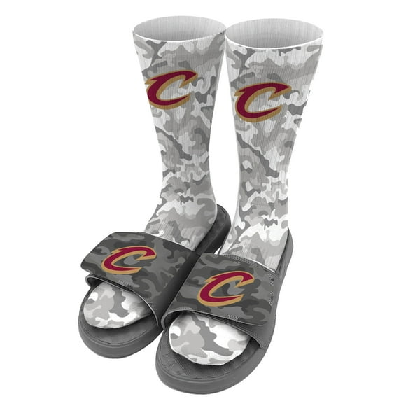 Men's ISlide Gray Cleveland Cavaliers Camo Sock & Slide Bundle