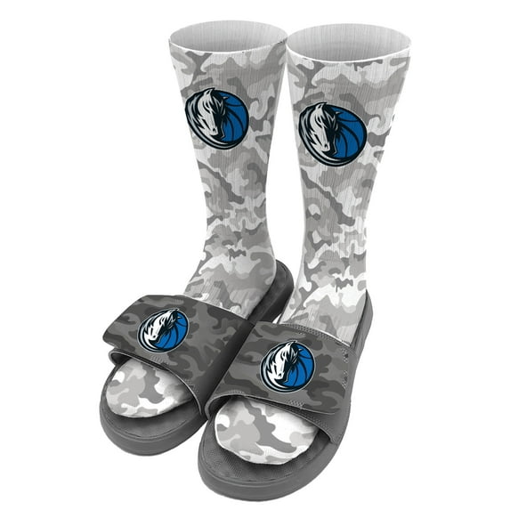 Men's ISlide Gray Dallas Mavericks Camo Sock & Slide Bundle