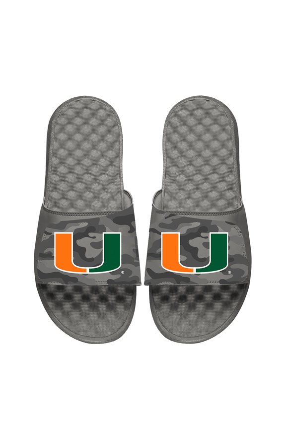 Men's ISlide  Gray Miami Hurricanes Camo Slide Sandals