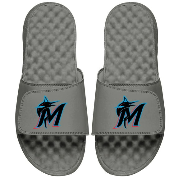 Men's ISlide Gray Miami Marlins Alternate Logo Slide Sandals