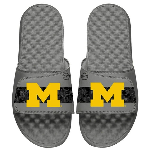 Men's ISlide Gray Michigan Wolverines OHT Military Appreciation Slide Sandals