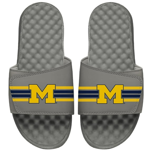 Men's ISlide Gray Michigan Wolverines Stripes Slide Sandals