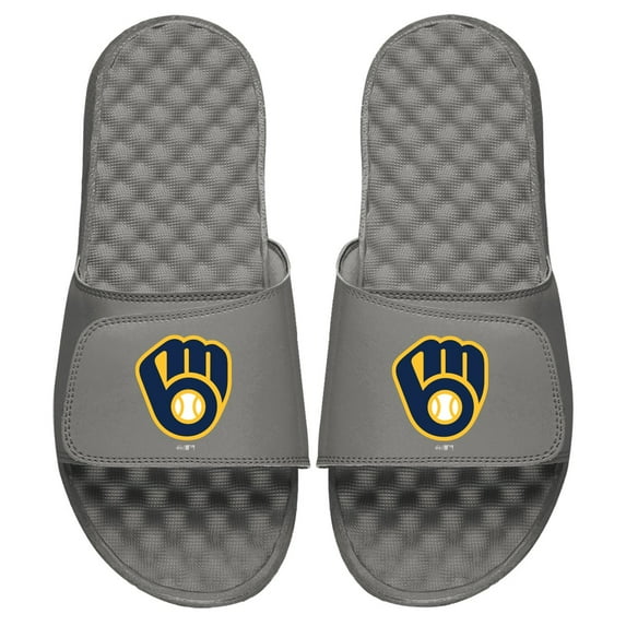 Men's ISlide Gray Milwaukee Brewers Alternate Logo Slide Sandals
