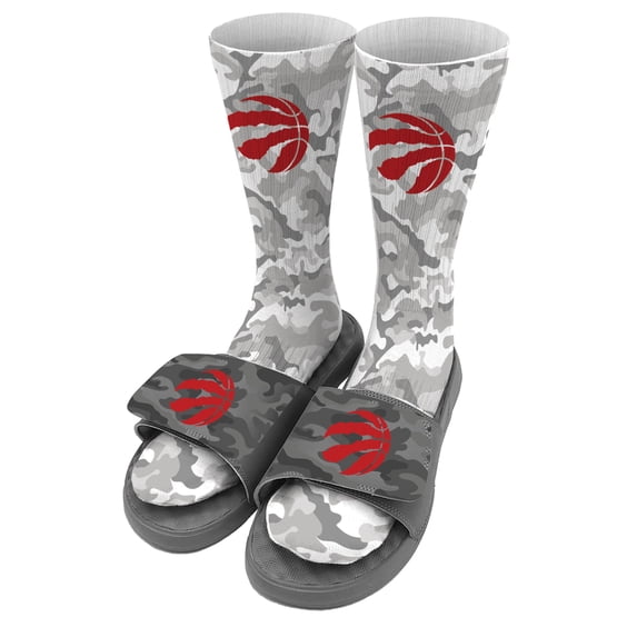 Men's ISlide Gray Toronto Raptors Camo Sock & Slide Bundle