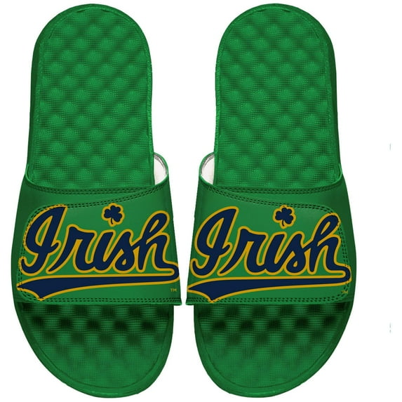 Men's ISlide Green Notre Dame Fighting Irish Script Blown Up Logo Slide Sandals