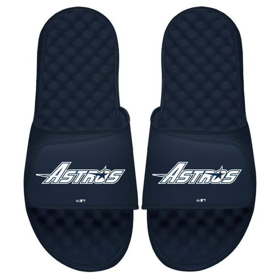 Men's ISlide Navy Houston Astros Cooperstown Wordmark Logo Slide Sandals
