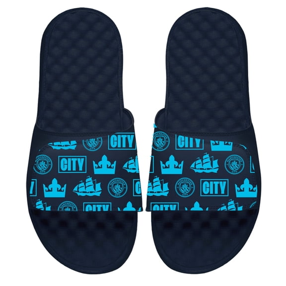 Men's ISlide Navy Manchester City Glyph Pattern Slide Sandals