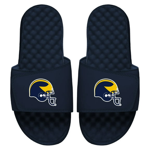 Men's ISlide Navy Michigan Wolverines Helmet Logo Slides