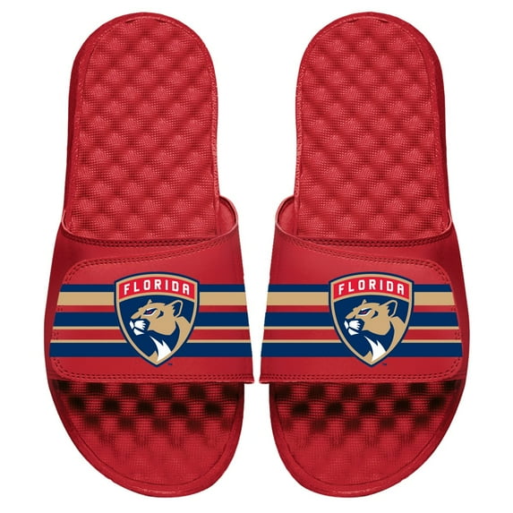 Men's ISlide Red Florida Panthers Stripe Logo Slide Sandals