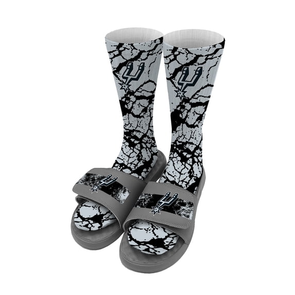 Men's ISlide San Antonio Spurs Distressed Socks & Slide Sandals Bundle