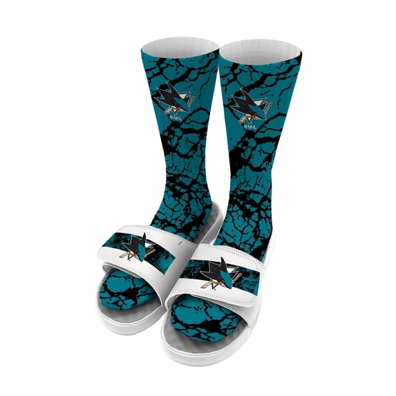 Men's ISlide San Jose Sharks Distressed Socks & Slide Sandals Bundle