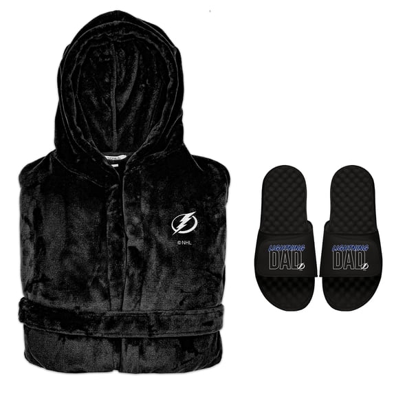 Men's ISlide Tampa Bay Lightning Dad Robe & Slide Sandals Bundle