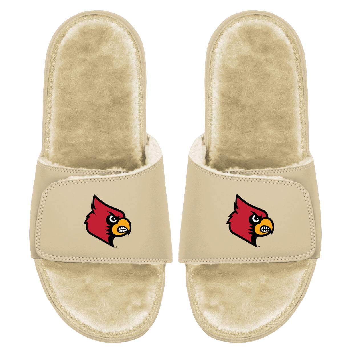Men's ISlide Tan Louisville Cardinals Dune Faux Fur Slide Sandals