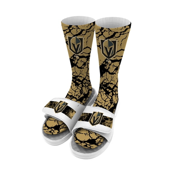Men's ISlide Vegas Golden Knights Distressed Socks & Slide Sandals Bundle