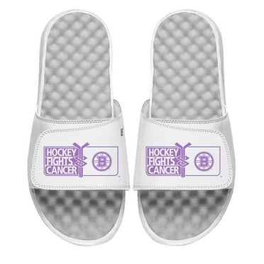 Men's ISlide  White Boston Bruins Hockey Fights Cancer Slide Sandals