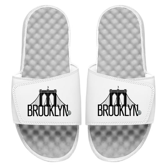 Men's ISlide White Brooklyn Nets Local City Patch Design Slide Sandals