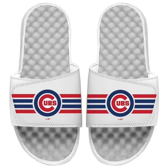 Men's ISlide White Chicago Cubs Varsity Stripes Slide Sandals