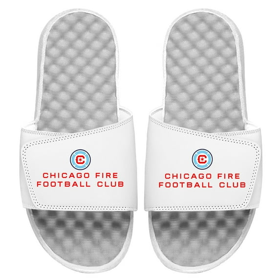 Men's ISlide White Chicago Fire Wordmark Logo Slide Sandals