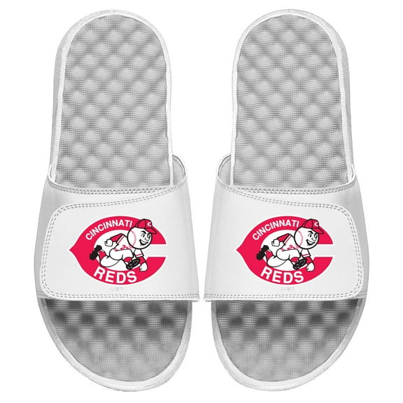 Men's ISlide White Cincinnati Reds Cooperstown Logo Slide Sandals